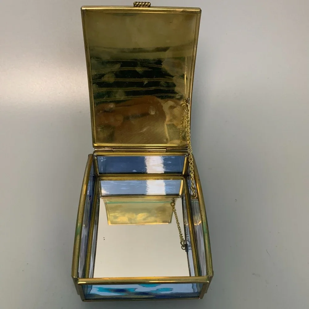 Via Vermont Thomas Cathey Stained Glass Trinket Box Santa Christmas 1993 Vintage